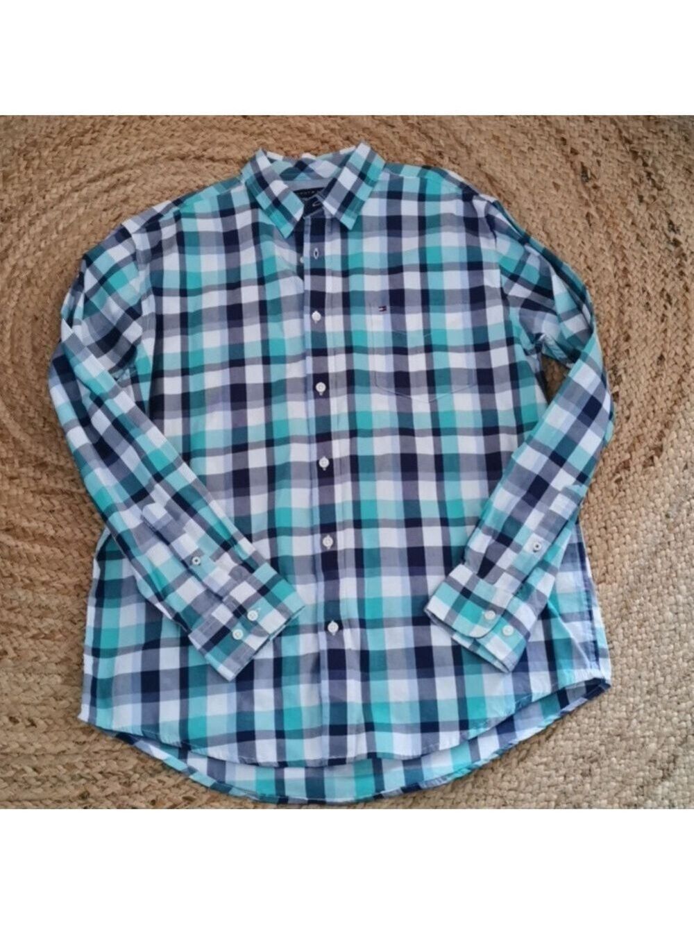 Mens Tommy Hilfiger Long Sleeve Plaid Check Preppy Oxford. Size Large